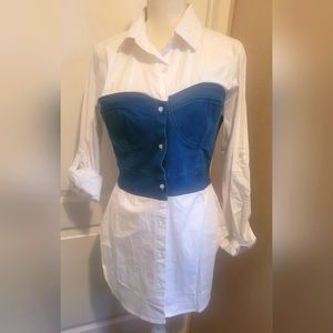 NWT Thrill Jeans white and denim long sleeve shirt Size large fits like a small